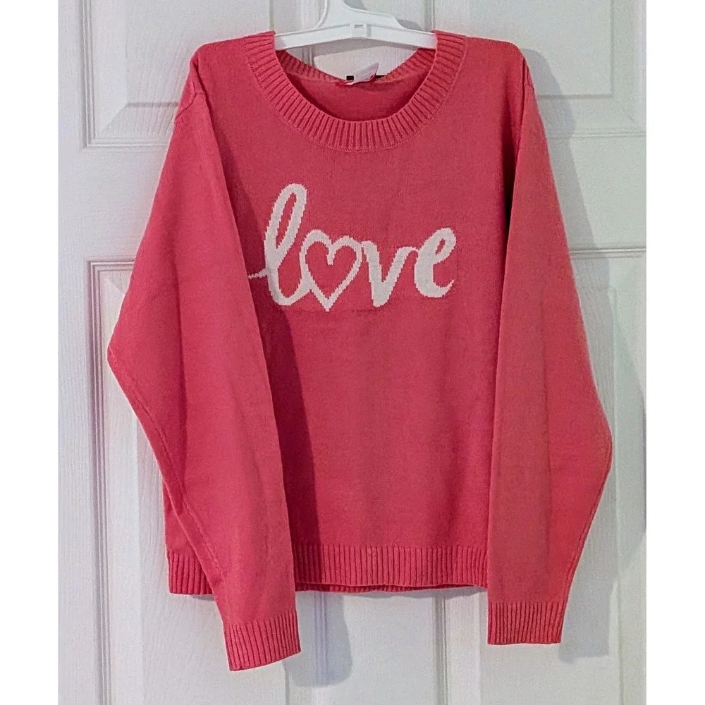 Zunie Girl Pink Love Heart Sweater XL 14 16 Acrylic Kids Long‎ Sleeve NWT